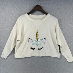 Snooze Button Pajama Top Womens Size XS Oatmeal Beige Unicorn Sleep 3/4 Sleeve